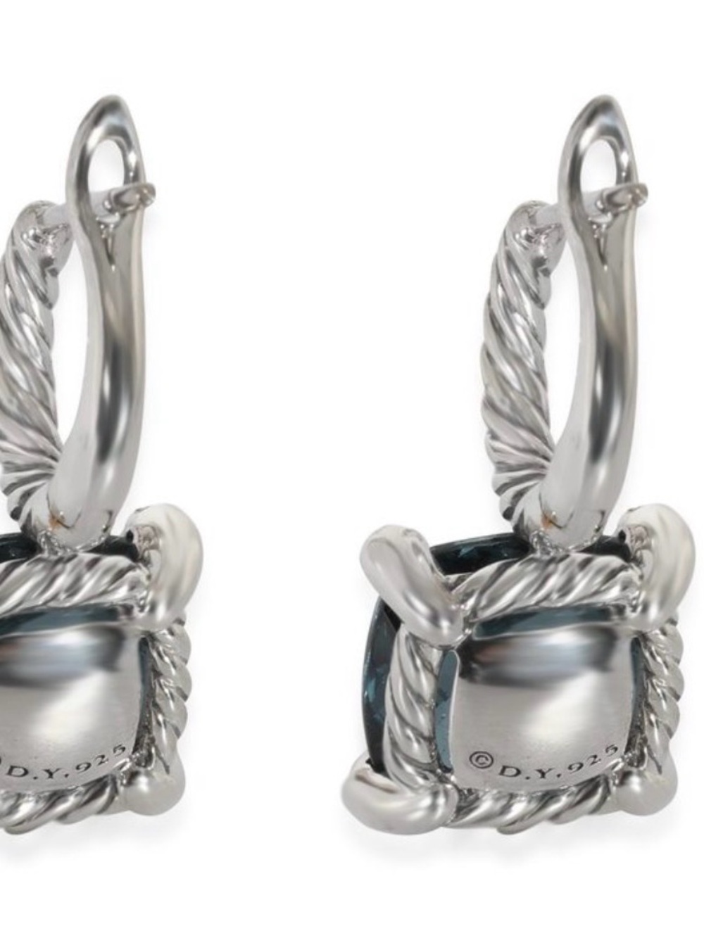 David Yurman Silver Earrings with Hampton Blue Topaz and Diamond accents. - Picture 3 of 3